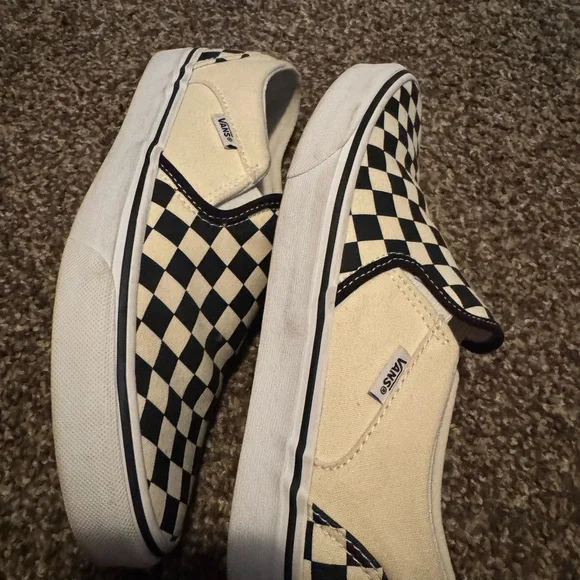 Vans Leather Black and White Checkerboard Slip-Ons - Picture 4 of 6